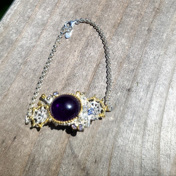 NEW Amethyst & Tanzanite 🕷 sterling spider & web bracelet - Picture 6 of 11
